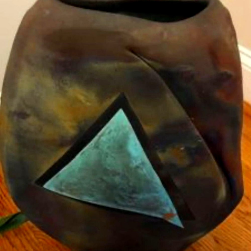 Vintage Michael Weinberg Raku Tall Vase  Deco Beautiful Colors signed bottom